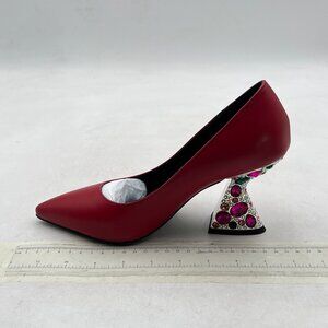 YDN Wine Pumps Colorful Crystal Heels Studded Slip On Pointed Toe Dress Shoe